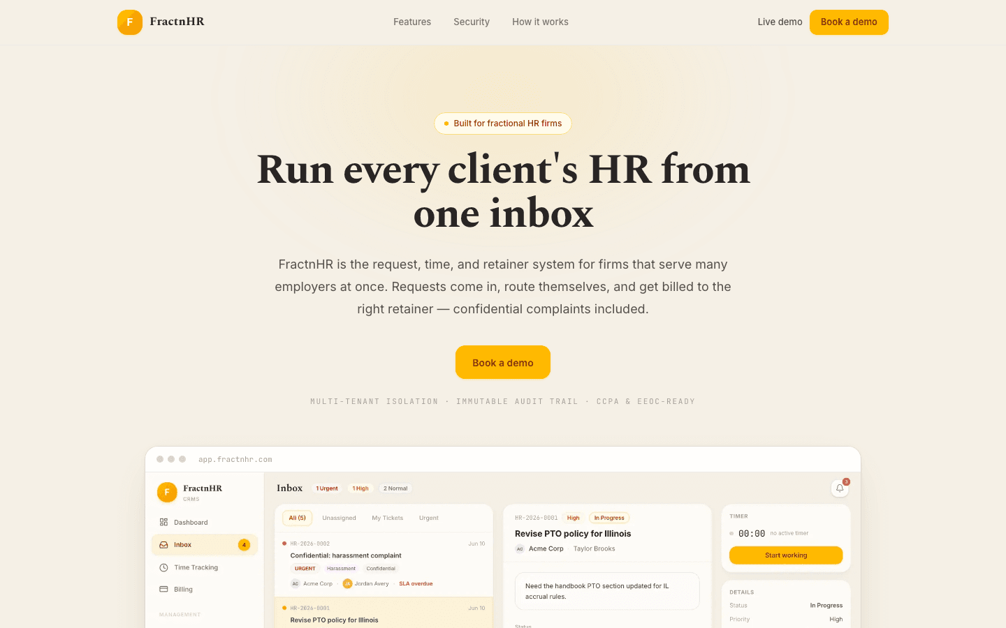 FractnHR — client request and retainer hub for a fractional HR firm