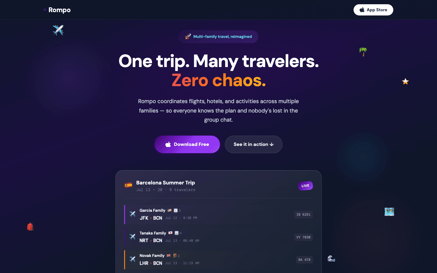 Rompo — multi-family travel, reimagined; live on the App Store